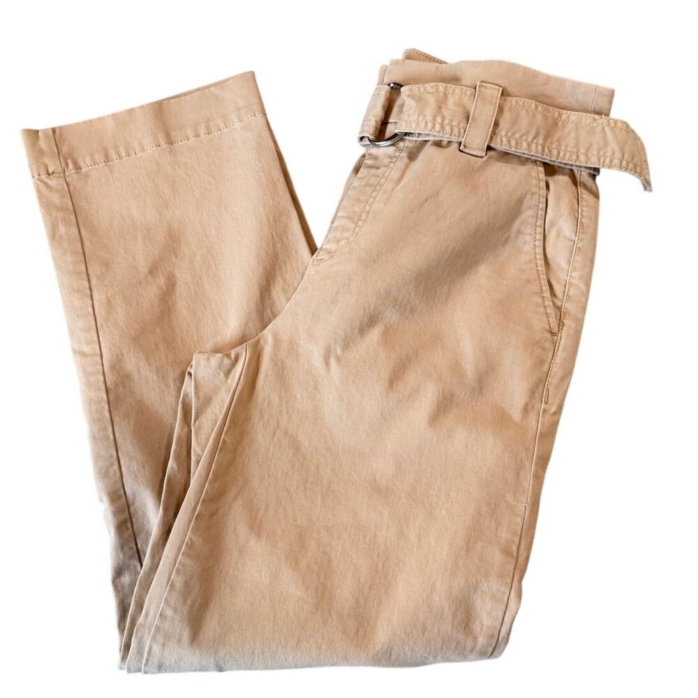 LOFT Womens Size 2 Tan High Rise Belted Chino Pants Straight Leg Cotton